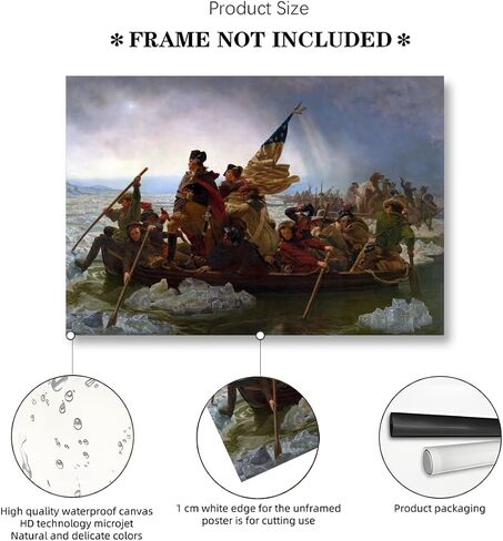 George Washington Crossing The Delaware Poster Revolutionary War Posters Retro Classical History Wall Art Canvas Print Decor for Classroom Office Bedroom Living Room Decoration 12x16inch Unframed in Kuwait