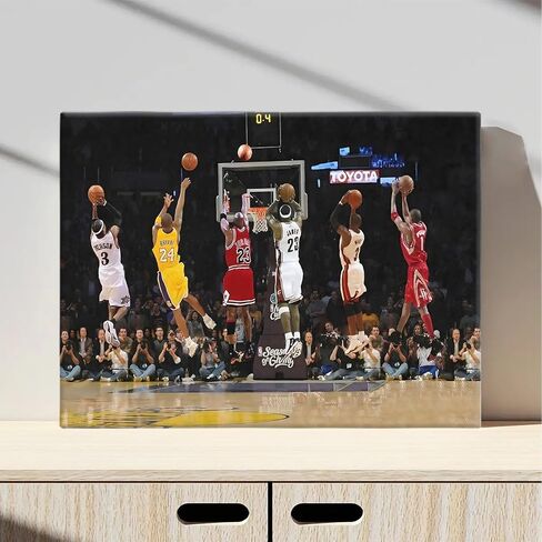 Basketball Legends Canvas Wall Art Print Poster, Iconic Sports Stars Shooting Inspirational Picture, Motivational Photography Wall Decor for Gym Dorm Home Office Living Room Bedroom, Framed 11x14inch in Saudi Arabia