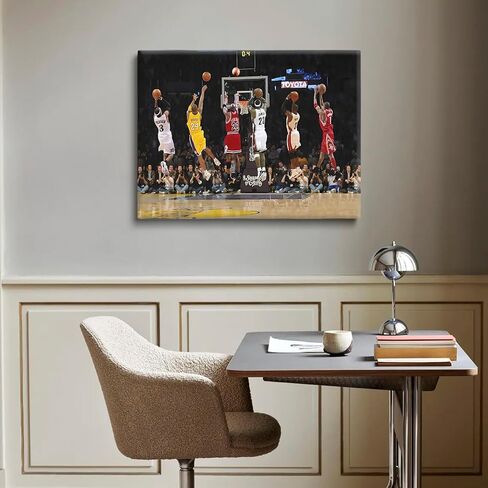 Basketball Legends Canvas Wall Art Print Poster, Iconic Sports Stars Shooting Inspirational Picture, Motivational Photography Wall Decor for Gym Dorm Home Office Living Room Bedroom, Framed 11x14inch in Saudi Arabia