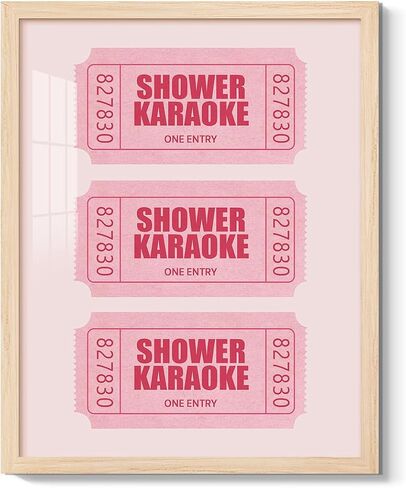 Funny Bathroom Wall Art Pink Shower Karaoke Ticket Canvas Poster Trendy Retro Girly Bathroom Art Decor Shower Singing Aesthetic Picture for Preppy Dorm Washroom Restroom Decoration, 8x10 Inch Framed in Saudi Arabia