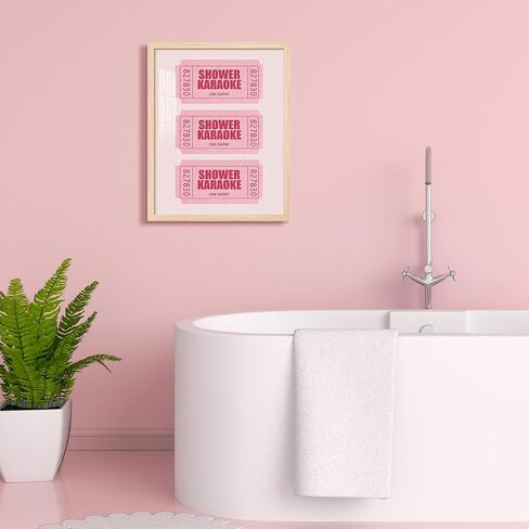 Funny Bathroom Wall Art Pink Shower Karaoke Ticket Canvas Poster Trendy Retro Girly Bathroom Art Decor Shower Singing Aesthetic Picture for Preppy Dorm Washroom Restroom Decoration, 8x10 Inch Framed in Saudi Arabia