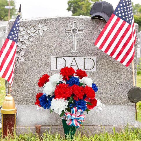 6Pcs Red White Blue Faux Mums Flowers for 4th of July Decor, Patriotic Memorial Bouquet Artificial Chrysanthemums for Home Independence Day, National Day, Memorial Day Decor in Saudi Arabia