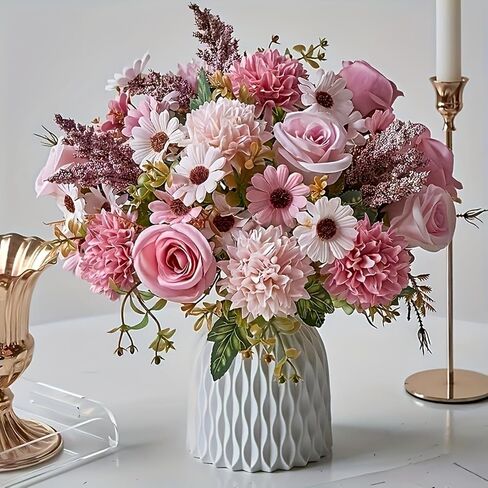 2 Bouquets of Vibrant Pink and White Peonies - Real Touch Artificial Flower Arrangement with Roses, Lavender, and Eucalyptus - Perfect for Weddings, Birthdays, Anniversaries in Kuwait
