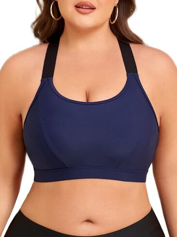 Women's Bikini Top Swim Bra for Large Bust Cross Back Bathing Suit Top Adjustable Swim Suit Top Only in Kuwait