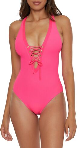 Becca Women's Modern Edge One Piece Swimsuit, Plunge Neck, Criss Cross, Bathing Suits for Women in Kuwait