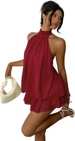 Women's Mini Backless Halter Flowy Summer Dress Ruffle Sleeveless Short Sundess A Line Cute Dresses for Womens in Saudi Arabia