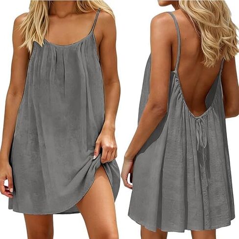 Backless cami Dress Short for Women Mini 30 Colors House Backless Dress Sleeveless Cami Lounge Dress in Kuwait