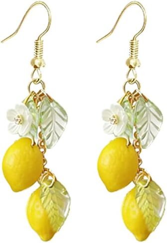Flower Dangle Earrings for Women Resin Yellow Lemon Earring Fairy Minimal Fashion Fruits Summer Refreshing Seaside Idyllic Holiday Earrings in Saudi Arabia
