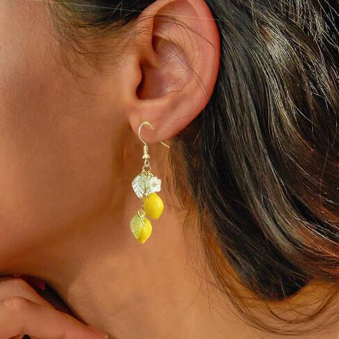 Flower Dangle Earrings for Women Resin Yellow Lemon Earring Fairy Minimal Fashion Fruits Summer Refreshing Seaside Idyllic Holiday Earrings in Saudi Arabia