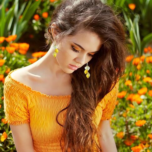 Flower Dangle Earrings for Women Resin Yellow Lemon Earring Fairy Minimal Fashion Fruits Summer Refreshing Seaside Idyllic Holiday Earrings in Saudi Arabia