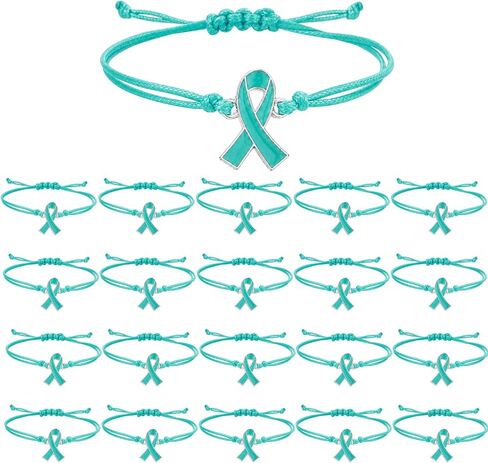 20 Pcs Ovarian Cancer Awareness Adjustable Bracelets, Sexual Assault, Ptsd Teal Ribbon Gifts For Patients Survivor, Inspirational, Encouragement, Thoughtful Gift for Public Event Advocacy in Saudi Arabia