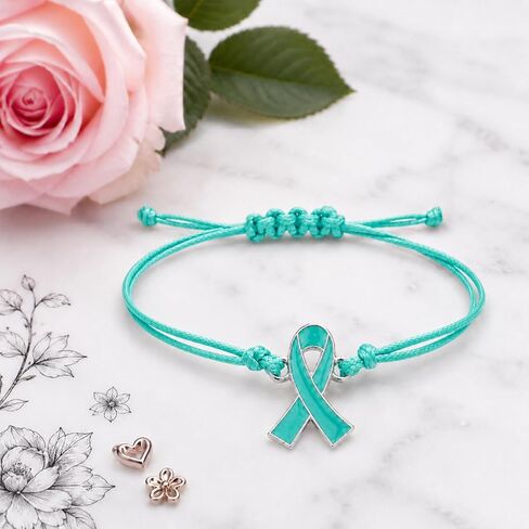 20 Pcs Ovarian Cancer Awareness Adjustable Bracelets, Sexual Assault, Ptsd Teal Ribbon Gifts For Patients Survivor, Inspirational, Encouragement, Thoughtful Gift for Public Event Advocacy in Saudi Arabia