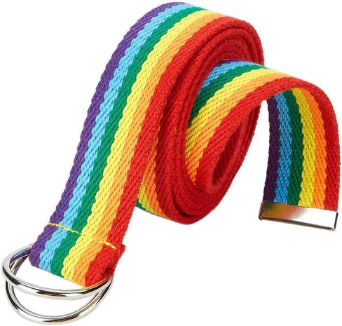 Rainbow Belt for Women D-Ring Buckle Canvas Web Belts (Rainbow, Free Size) in Kuwait