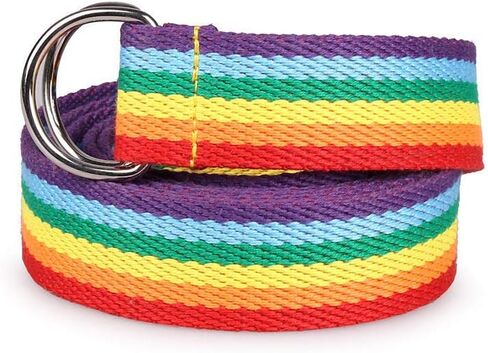 Rainbow Belt for Women D-Ring Buckle Canvas Web Belts (Rainbow, Free Size) in Kuwait