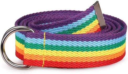 Rainbow Belt for Women D-Ring Buckle Canvas Web Belts (Rainbow, Free Size) in Kuwait