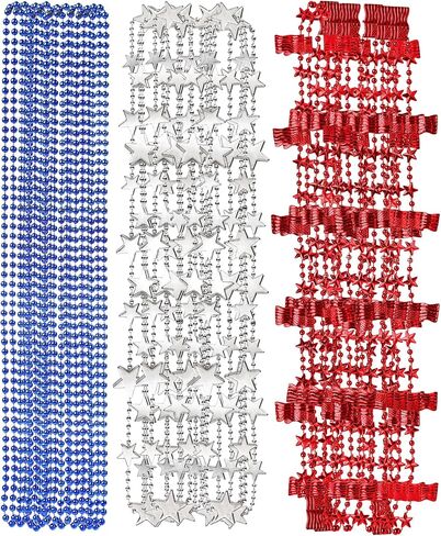 4th of July Necklace Accessories, Patriotic Beads Necklaces, Red Silver and Blue Stars Necklace for Veterans Day Memorial Day Accessories Independence Day Party Decorations Supplies in Saudi Arabia