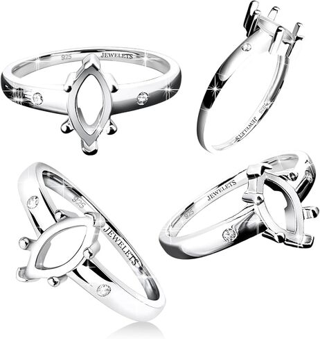 925 Sterling Silver 10x5 mm Ring Blank – Marquise Shape Cabochon Base with Two CZ Side Stones, Rhodium Plated, Heirloom Quality in Saudi Arabia
