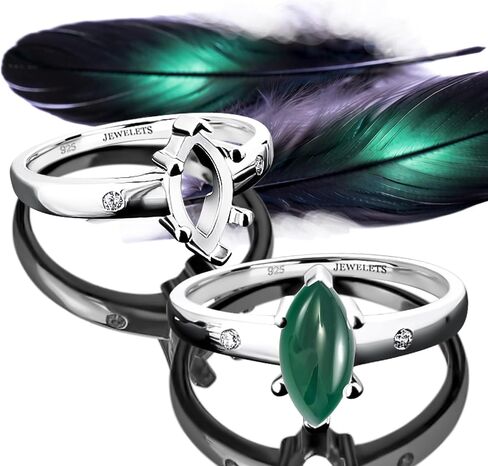 925 Sterling Silver 10x5 mm Ring Blank – Marquise Shape Cabochon Base with Two CZ Side Stones, Rhodium Plated, Heirloom Quality in Saudi Arabia