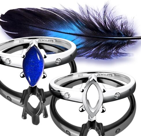 925 Sterling Silver 10x5 mm Ring Blank – Marquise Shape Cabochon Base with Two CZ Side Stones, Rhodium Plated, Heirloom Quality in Saudi Arabia