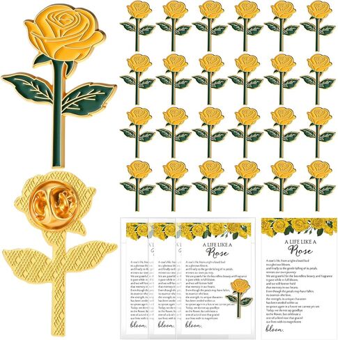 Liliaafar 30 Sets Memorial Pins for Funeral Metal Rose Flower Pin with Poem Card Funeral & Celebration of Life Favor Thank You Gifts for Guests Attendees on Mouring Remembrance Day in Saudi Arabia