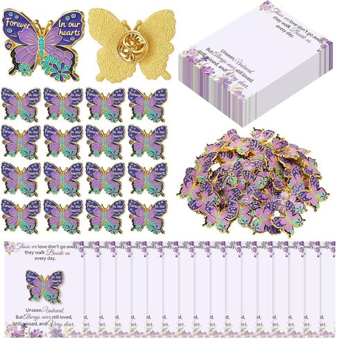 120pcs Funeral Favors for Guests Butterfly Pins Memorial Enamel Lapel Pins with Memorial Cards Celebration of Life Gifts in Saudi Arabia