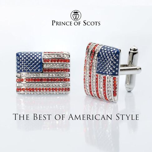 Prince of Scots Stars & Stripes Crystal Cufflinks – American Flag Enamel & Crystal Accents in Saudi Arabia
