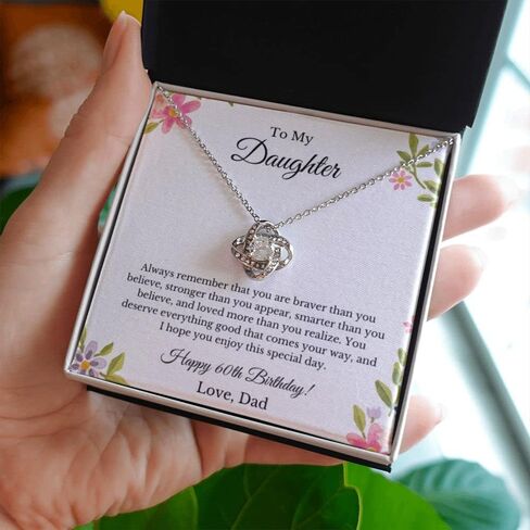 Daughter's 60th Birthday Necklace Gift with Message Card, to My Daughter 60th Birthday Gift from Dad in Kuwait