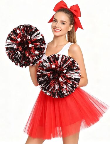 Women's Cheerleader Costume Set – Red Tulle Skirt with Pom Poms & Bow Headband, Halloween Outfit for Sports Games World Cup Basketball Football in Saudi Arabia