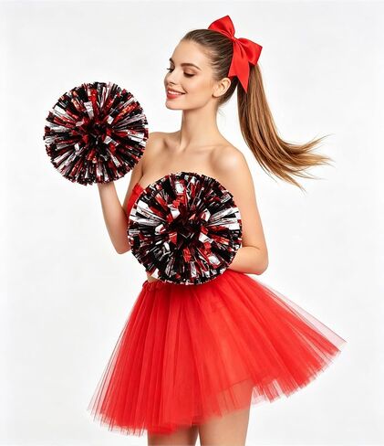 Women's Cheerleader Costume Set – Red Tulle Skirt with Pom Poms & Bow Headband, Halloween Outfit for Sports Games World Cup Basketball Football in Saudi Arabia