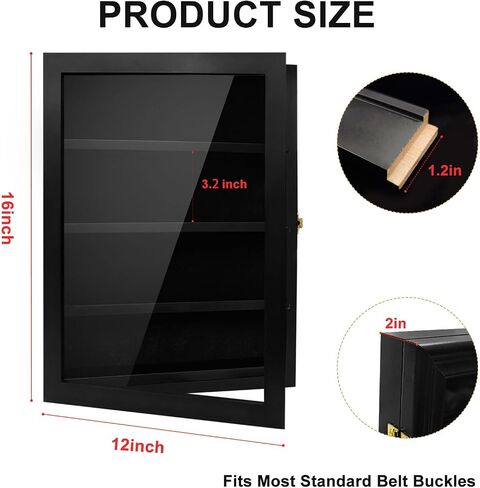 Adjustable Belt Buckle Display Case with Acrylic Door, Wall-Mounted Wooden Shadow Box for Collectibles – Black Picture Frame Style Holder for Western Belt Buckles in Kuwait