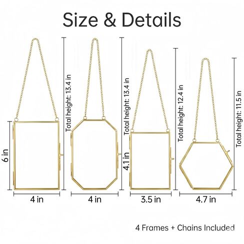 Pressed Flower Frame Kit, 4 Pack Hanging Glass Frames for Pressed Flowers with 84 Dried Flowers, Gold Double Glass Botanical Display Frames with Tweezers & Adhesive Dots for DIY Floral Decor in Saudi Arabia