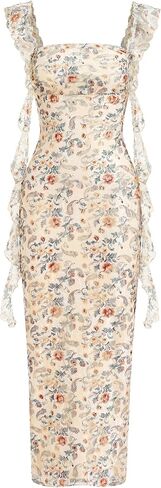 PRETTYGARDEN Floral Dress for Women 2026 Summer Formal Ruched Lace Ruffle Spring Cocktail Wedding Guest Maxi Long Dresses in Kuwait