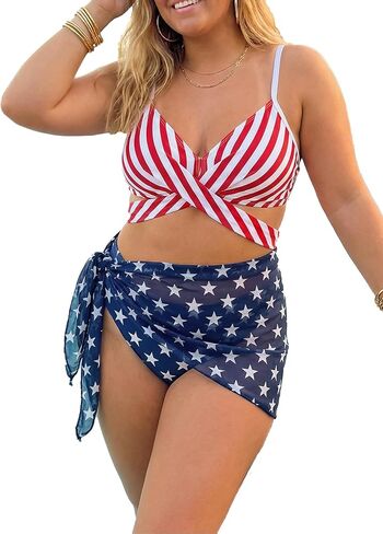 Womens Plus Size Bikini Sets Fourth of July Bathing Suits 3 Piece Summer Beach Swimsuit Swimwear in Saudi Arabia