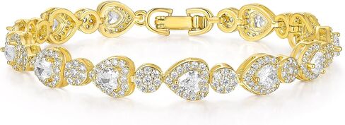 Gemsme Classic Heart-shaped Tennis Bracelets for Women, 18K White Gold Plated Round Cubic Zirconia Tennis Bracelet for Women Mom Wife in Kuwait