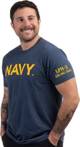 Navy Chest Print & U.S. Military Sleeve Flag Shirt - Naval Veteran Sailor T-Shirt for Men in Kuwait
