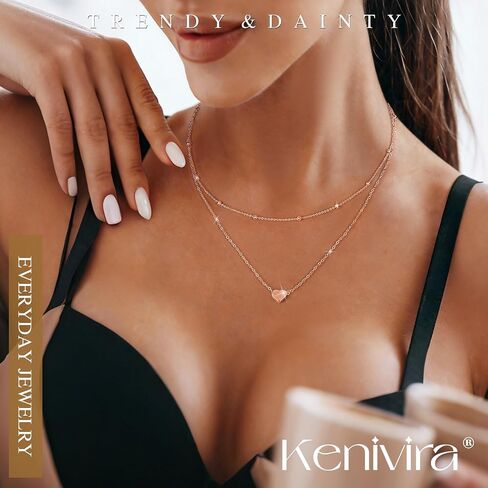 Kenivira Dainty Layered 925 Sterling Silver Heart Necklaces For Women Cute 18K Gold Plated Heart Pendant Necklace For Women in Saudi Arabia