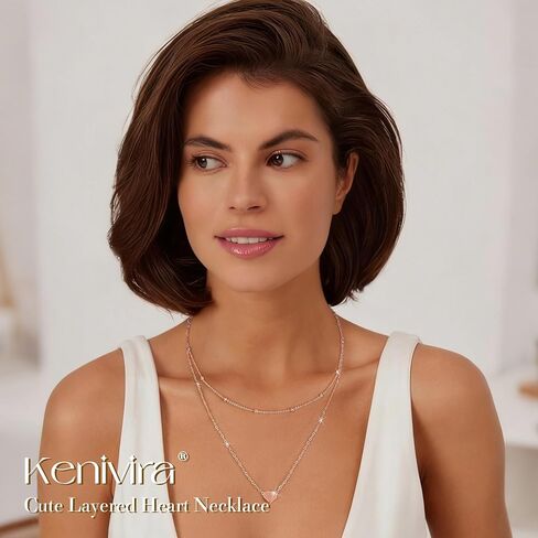 Kenivira Dainty Layered 925 Sterling Silver Heart Necklaces For Women Cute 18K Gold Plated Heart Pendant Necklace For Women in Saudi Arabia