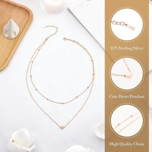 Kenivira Dainty Layered 925 Sterling Silver Heart Necklaces For Women Cute 18K Gold Plated Heart Pendant Necklace For Women in Saudi Arabia