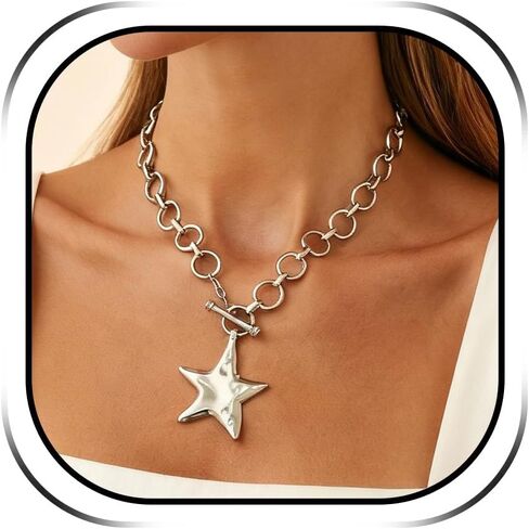 Long tiantian Chunky Star Necklace Purffy Gold Star Necklaces for Women Statement Necklace Thick Chain OT Toggle Necklaces Large Pendant Fashion Jewelry Gift in Kuwait