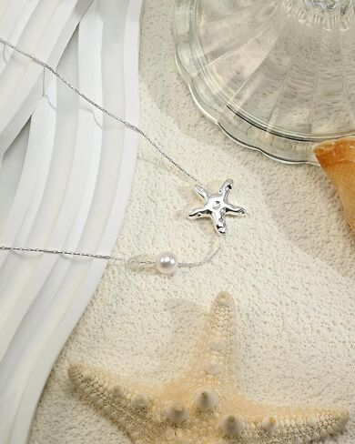925 Sterling Silver Starfish Beach Necklace for Women Pendant with Starfish and Tiny Pearl Adjustable Chain Necklace for Summer Sea Jewelry in Saudi Arabia