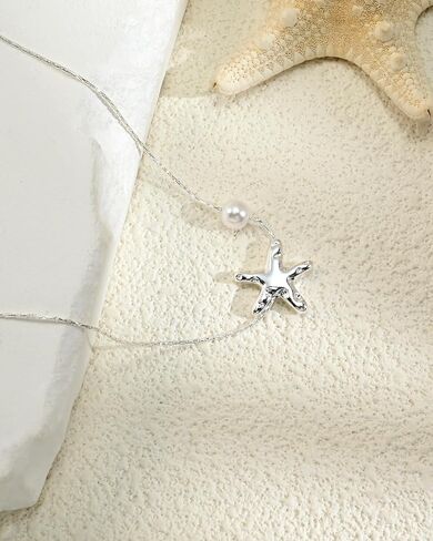 925 Sterling Silver Starfish Beach Necklace for Women Pendant with Starfish and Tiny Pearl Adjustable Chain Necklace for Summer Sea Jewelry in Saudi Arabia