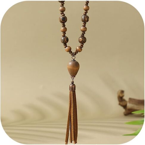 Wooden Beads Necklace Long Wood Beaded Necklace for Women Rosary Faith Inspired Jewelry Boho Handmade Tassel Lariat Statement Prom Vacation Outfits Accessories Party Birthday Gifts in Saudi Arabia