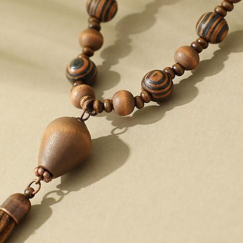 Wooden Beads Necklace Long Wood Beaded Necklace for Women Rosary Faith Inspired Jewelry Boho Handmade Tassel Lariat Statement Prom Vacation Outfits Accessories Party Birthday Gifts in Saudi Arabia
