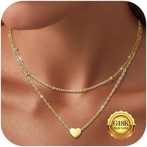 Kenivira Dainty Layered 925 Sterling Silver Heart Necklaces For Women Cute 18K Gold Plated Heart Pendant Necklace For Women in Saudi Arabia