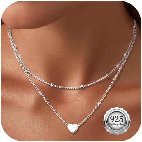Kenivira Dainty Layered 925 Sterling Silver Heart Necklaces For Women Cute 18K Gold Plated Heart Pendant Necklace For Women in Saudi Arabia