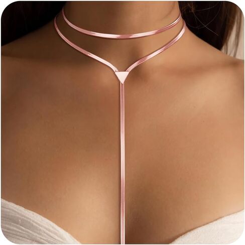 Choker Necklace for Women, 14K Gold Plated Chunky Herringbone Layered Y Necklace, Statement Lariat Drop Body Chain Jewelry in Saudi Arabia