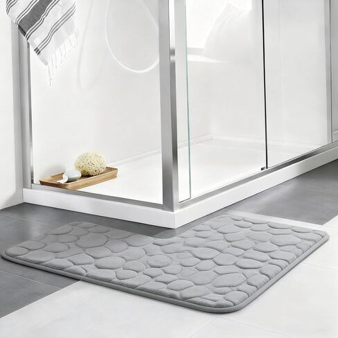 L-Shaped Bath Mat & Shower Mat,Corner Bath Mat, Non-Slip Absorbent Carpet for Corner Showers & Tubs | Machine Washable Grey Bathroom Rug | Home Spa Toilet Floor Mat (L Shaped Design) (Grey) in Saudi Arabia