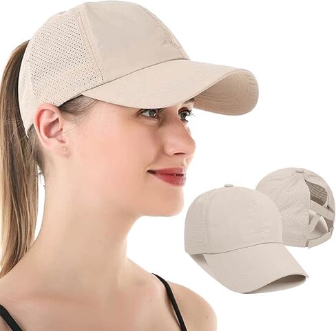 Womens Criss Cross Ponytail Baseball Cap Adjustable High Messy Bun Ponycap Quick Drying Hats for Outdoor Sports Travel in Kuwait