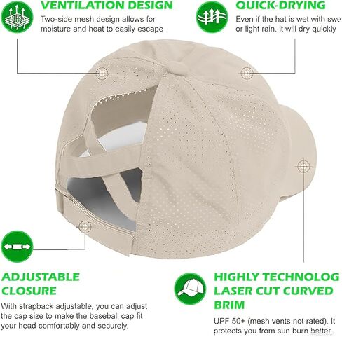 Womens Criss Cross Ponytail Baseball Cap Adjustable High Messy Bun Ponycap Quick Drying Hats for Outdoor Sports Travel in Kuwait