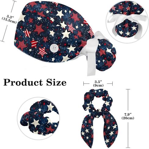 Scrub Caps Women, Surgical Caps with Ponytail Pouch and Buttons, Nurse Bouffant Adjustable, Stars Polka Dots Cartoon in Saudi Arabia